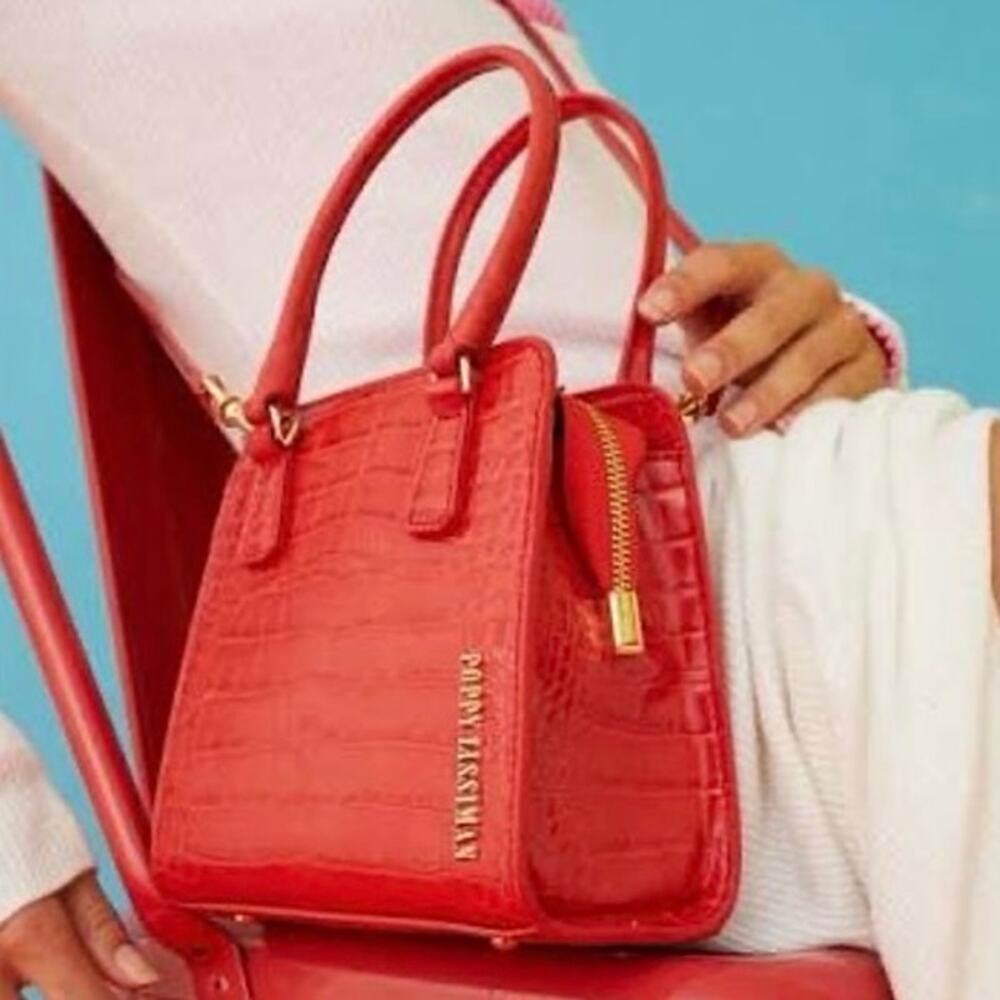 Poppy Lissiman Crikey BB Mini Top-Handle Bag in Ketchup- Faux-Croc Leather